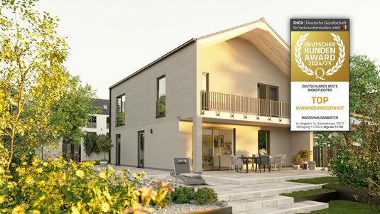 Stadthaus Flair 152 RE Novo mit überdachter Terrasse und Kundenzufriedenheits-Siegel Zweigeschossiges Stadthaus Flair 152 RE Novo mit Balkon, Garten und überdachter Terrasse sowie Auszeichnung für Top Kundenzufriedenheit 2024/25