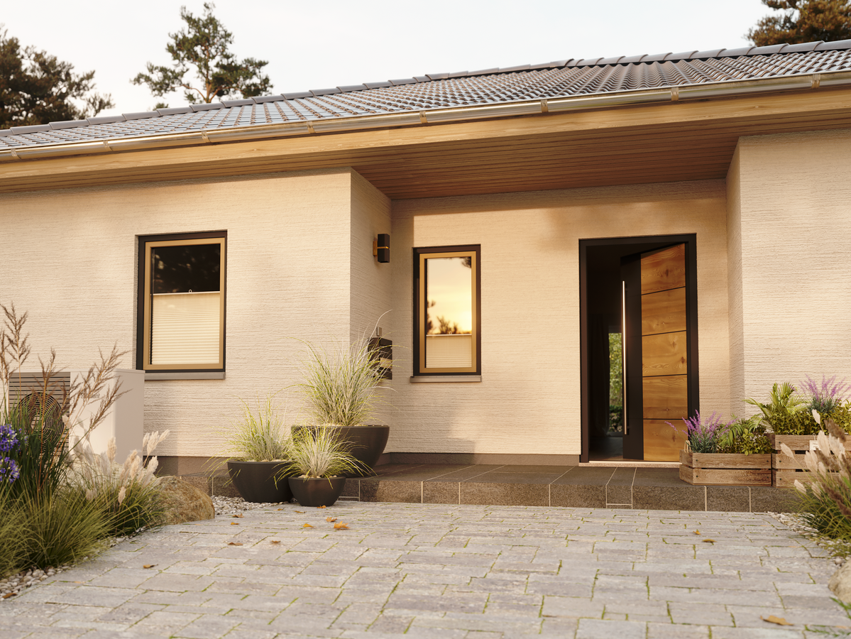 Gestalte dein individuelles Traumhaus mit Town & Country Haus Visualisierung eines individuell geplanten Massivhauses, das deine Wohnwünsche mit flexibler Gestaltung und durchdachter Planung erfüllt.