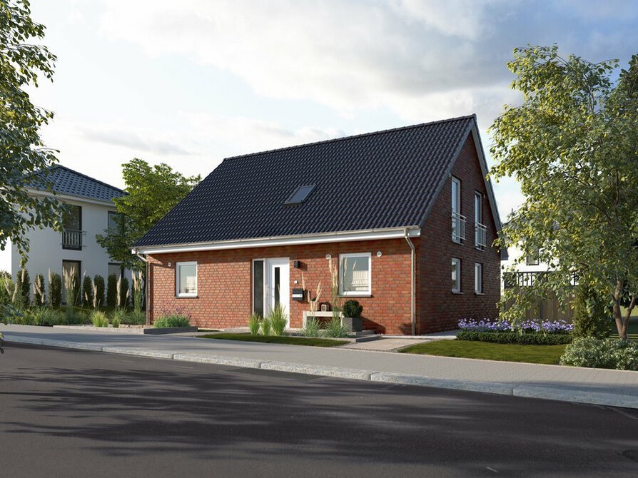 Mit einem zeitgemäßen und einladenden Eingangsbereich beeindruckt das Mitwachshaus Flair 148 in der Klinker 3 Variante. Sein attraktives Erscheinungsbild zieht in der Nachbarschaft alle Blicke auf sich.